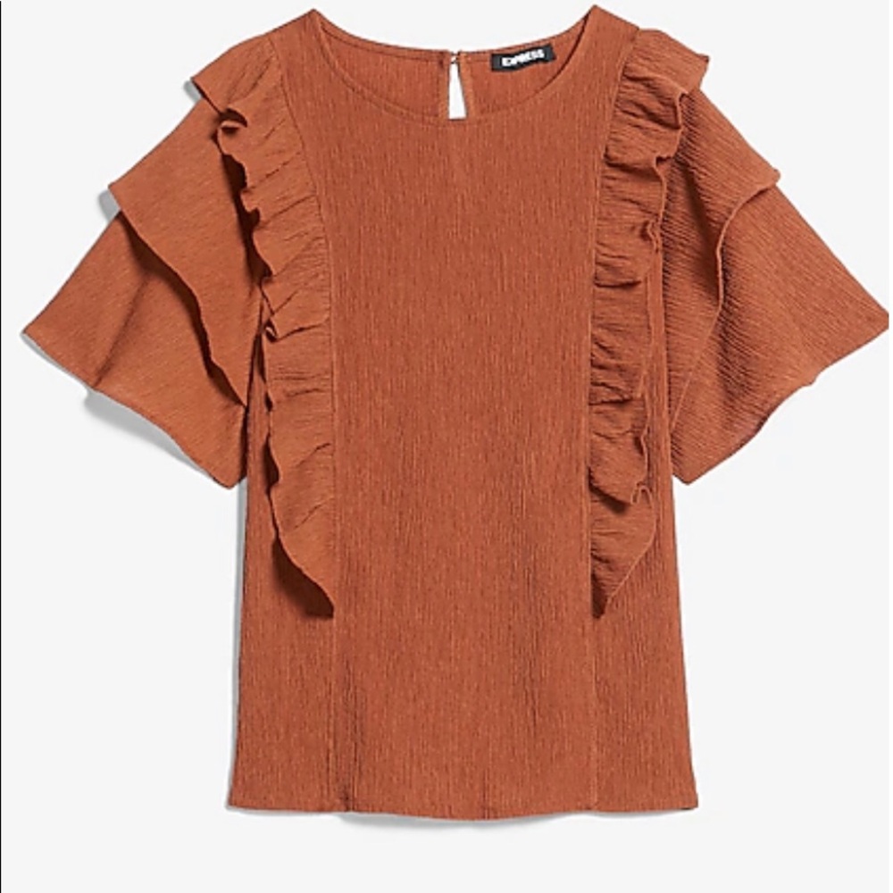 Express Burnt Orange Textured Double Ruffle Top